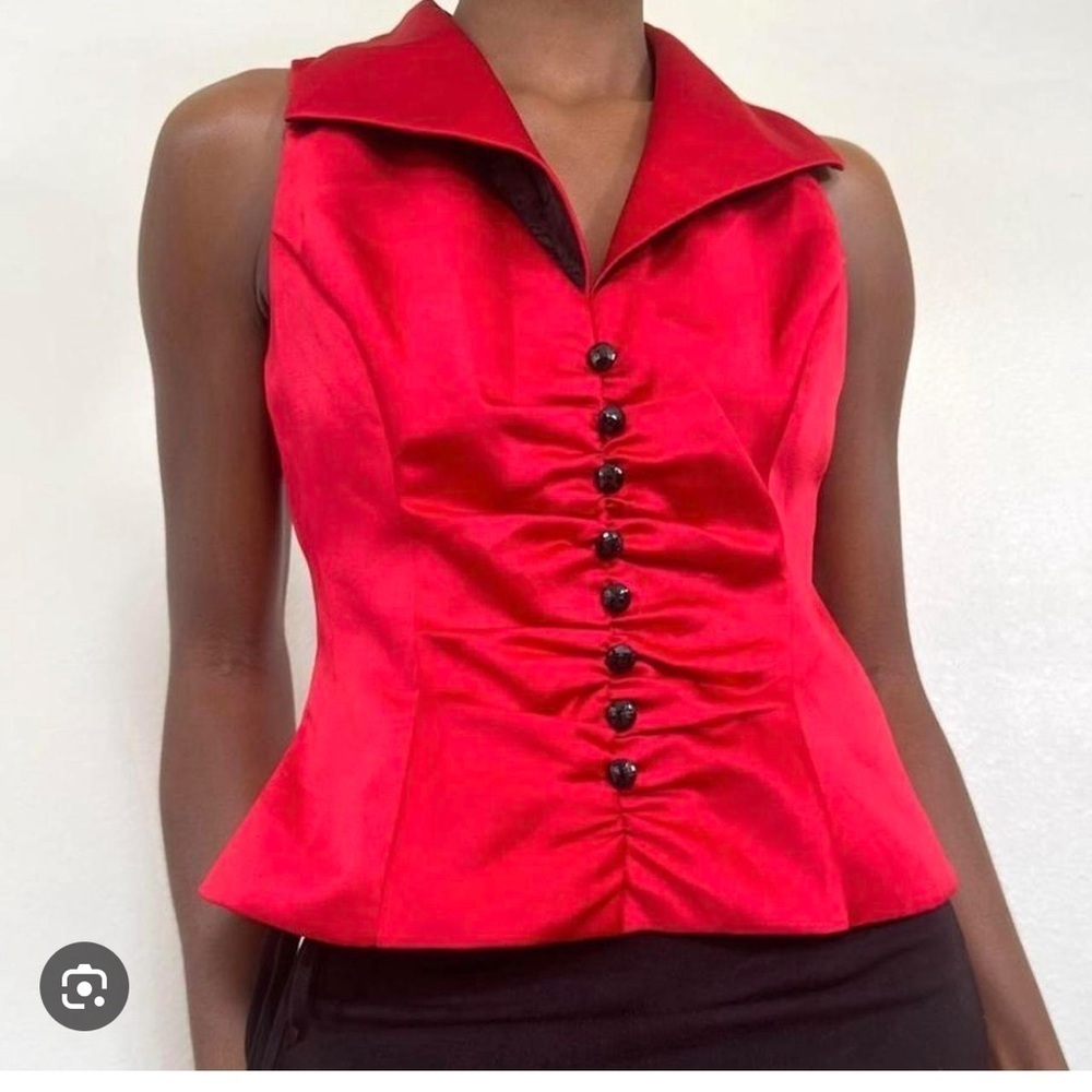 Vintage JR Nites sleeveless sating vest blouse top Color: Red size:8